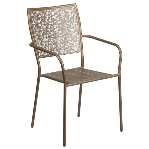 Commercial Grade Gold Indoor-Outdoor Steel Patio Arm Chair With Square Back By Flash Furniture | Dining Chairs | Modishstore