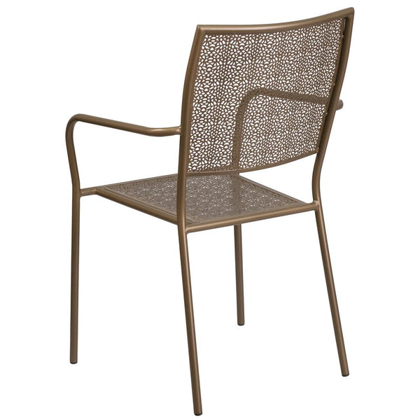 Commercial Grade Gold Indoor-Outdoor Steel Patio Arm Chair With Square Back By Flash Furniture | Dining Chairs | Modishstore - 3