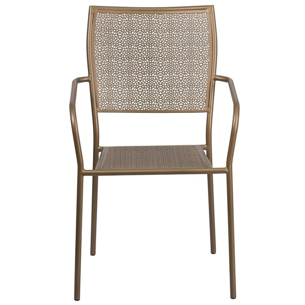 Commercial Grade Gold Indoor-Outdoor Steel Patio Arm Chair With Square Back By Flash Furniture | Dining Chairs | Modishstore - 4