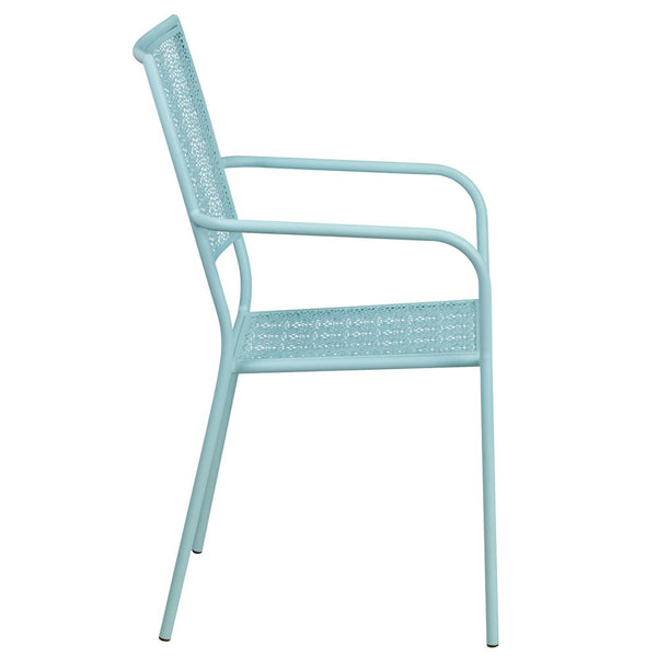 Commercial Grade Sky Blue Indoor-Outdoor Steel Patio Arm Chair With Square Back By Flash Furniture | Dining Chairs | Modishstore - 3