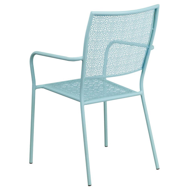 Commercial Grade Sky Blue Indoor-Outdoor Steel Patio Arm Chair With Square Back By Flash Furniture | Dining Chairs | Modishstore - 4