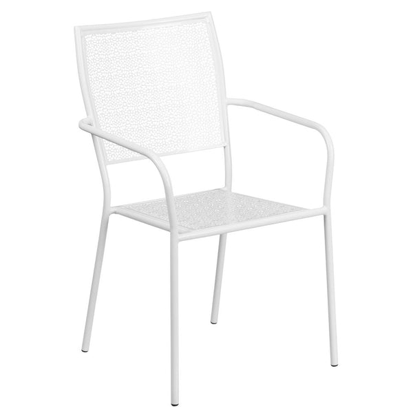 Commercial Grade White Indoor-Outdoor Steel Patio Arm Chair With Square Back By Flash Furniture | Dining Chairs | Modishstore