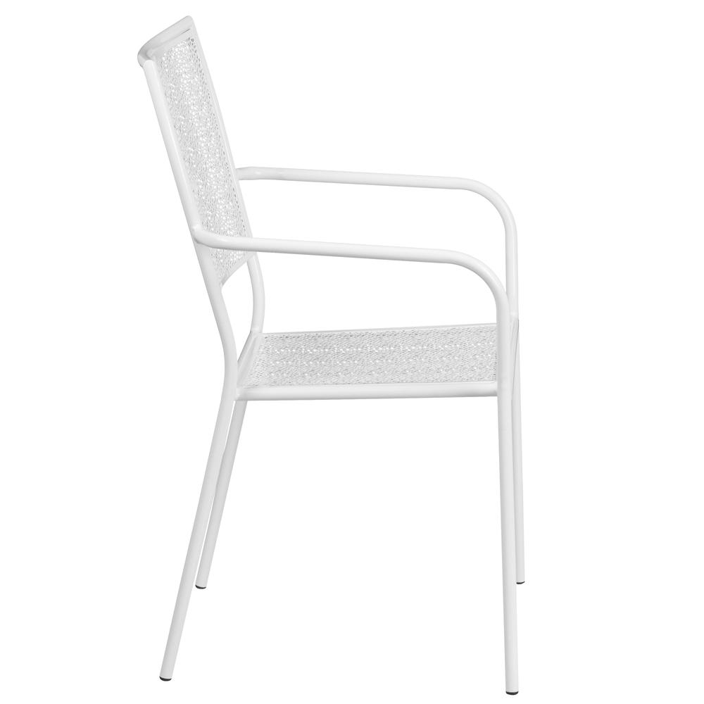 Commercial Grade White Indoor-Outdoor Steel Patio Arm Chair With Square Back By Flash Furniture | Dining Chairs | Modishstore - 2