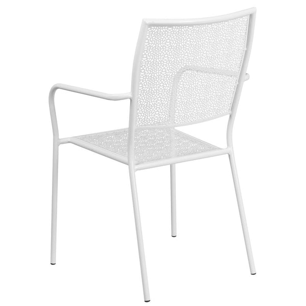 Commercial Grade White Indoor-Outdoor Steel Patio Arm Chair With Square Back By Flash Furniture | Dining Chairs | Modishstore - 3