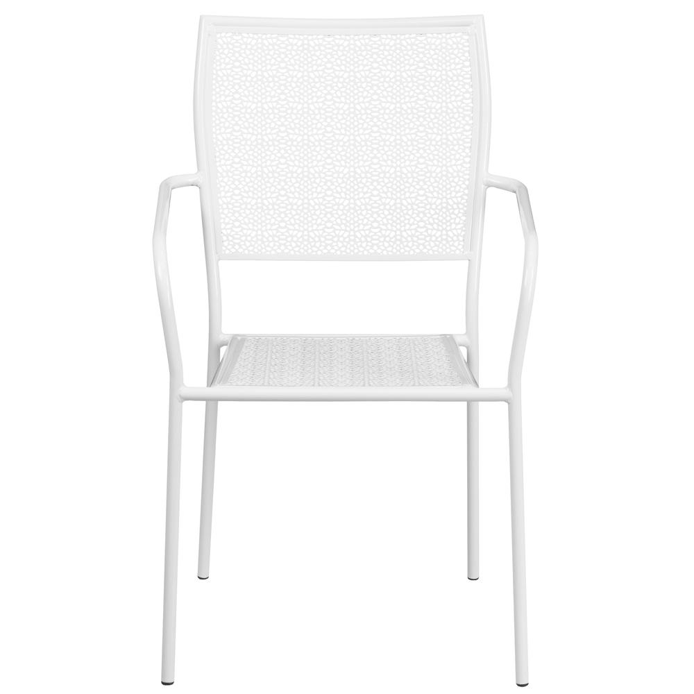 Commercial Grade White Indoor-Outdoor Steel Patio Arm Chair With Square Back By Flash Furniture | Dining Chairs | Modishstore - 4