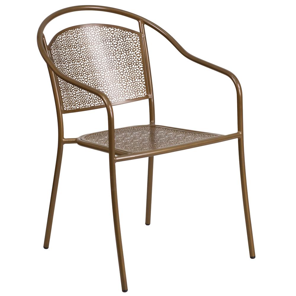 Commercial Grade Gold Indoor-Outdoor Steel Patio Arm Chair With Round Back By Flash Furniture | Dining Chairs | Modishstore