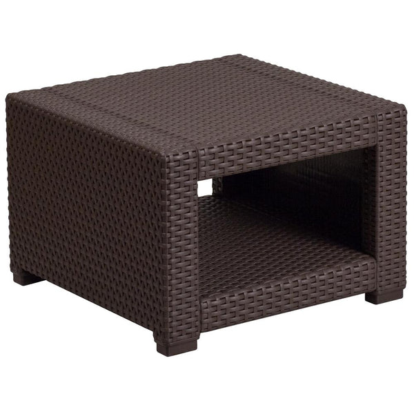 Chocolate Brown Faux Rattan End Table By Flash Furniture | Outdoor Tables | Modishstore - 2