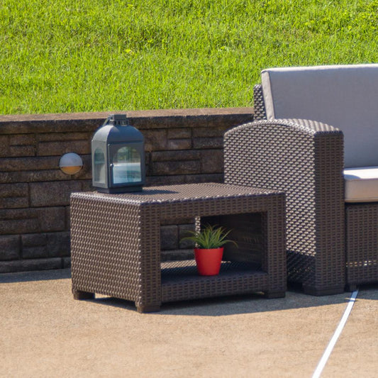 Chocolate Brown Faux Rattan End Table By Flash Furniture | Outdoor Tables | Modishstore