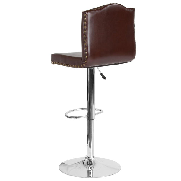 Contemporary Adjustable Height Crown Back Barstool With Accent Nail Trim In Brown Leathersoft By Flash Furniture | Bar Stools | Modishstore - 3
