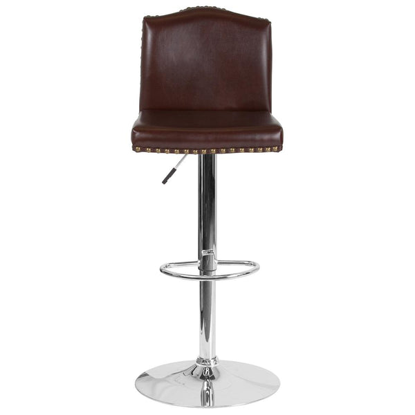 Contemporary Adjustable Height Crown Back Barstool With Accent Nail Trim In Brown Leathersoft By Flash Furniture | Bar Stools | Modishstore - 4