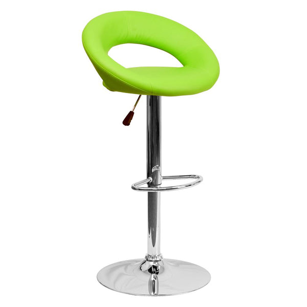 Contemporary Green Vinyl Rounded Orbit-Style Back Adjustable Height Barstool With Chrome Base By Flash Furniture | Bar Stools | Modishstore