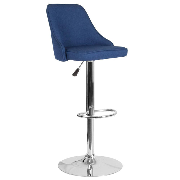 Contemporary Adjustable Height Barstool In Blue Fabric By Flash Furniture | Bar Stools | Modishstore