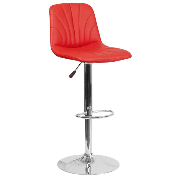 Contemporary Red Vinyl Adjustable Height Barstool With Embellished Stitch Design And Chrome Base By Flash Furniture | Bar Stools | Modishstore