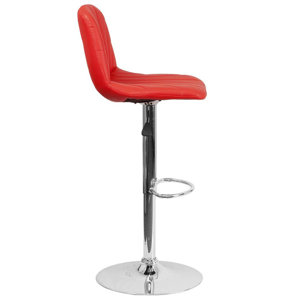Contemporary Red Vinyl Adjustable Height Barstool With Embellished Stitch Design And Chrome Base By Flash Furniture | Bar Stools | Modishstore - 2