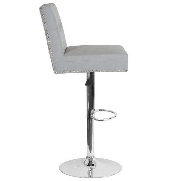 Contemporary Adjustable Height Tufted Back Barstool With Accent Nail Trim In Light Gray Fabric By Flash Furniture | Bar Stools | Modishstore - 2