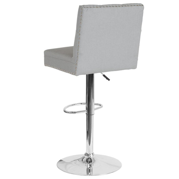 Contemporary Adjustable Height Tufted Back Barstool With Accent Nail Trim In Light Gray Fabric By Flash Furniture | Bar Stools | Modishstore - 3