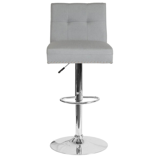Contemporary Adjustable Height Tufted Back Barstool With Accent Nail Trim In Light Gray Fabric By Flash Furniture | Bar Stools | Modishstore - 4