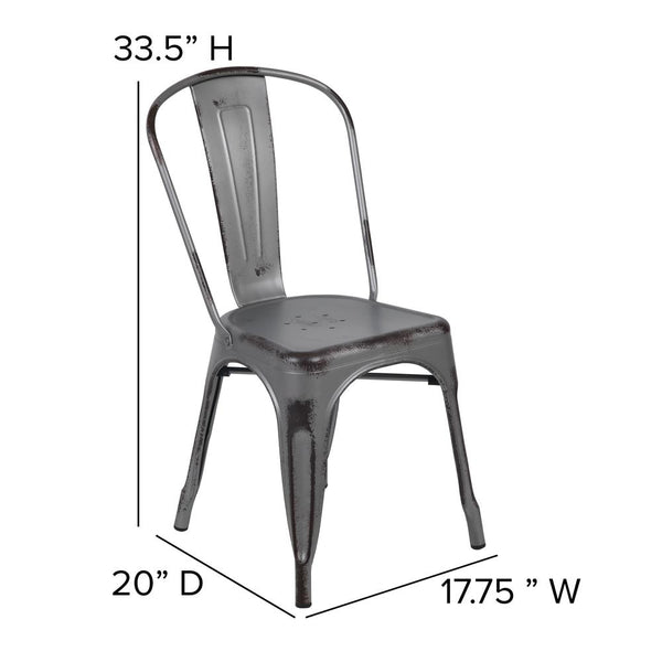 Commercial Grade Distressed Silver Gray Metal Indoor-Outdoor Stackable Chair By Flash Furniture | Bar Stools | Modishstore - 4