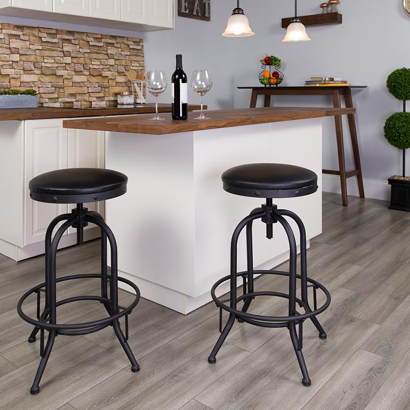 30'' Barstool With Swivel Lift Black Leathersoft Seat By Flash Furniture | Bar Stools | Modishstore