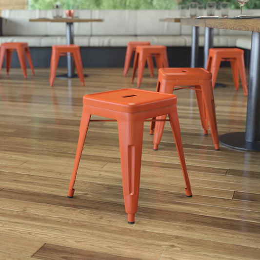 18" Table Height Stool, Stackable Backless Metal Indoor Dining Stool, Commercial Grade Restaurant Stool In Orange - Set Of 4 By Flash Furniture | Bar Stools | Modishstore