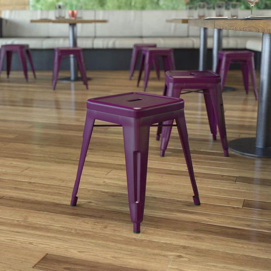 18" Table Height Stool, Stackable Backless Metal Indoor Dining Stool, Commercial Grade Restaurant Stool In Purple - Set Of 4 By Flash Furniture | Bar Stools | Modishstore