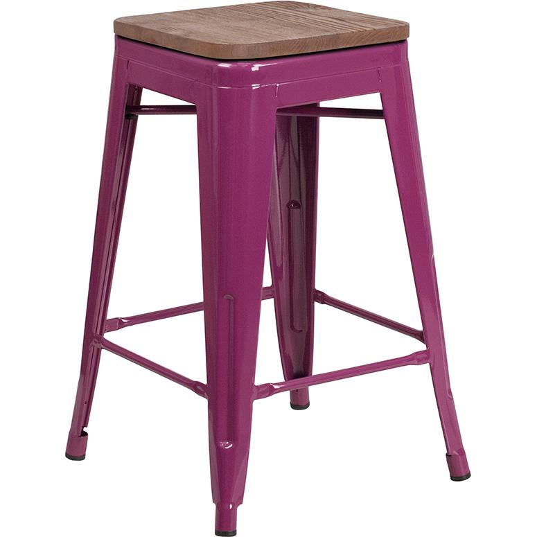 24" High Backless Purple Counter Height Stool With Square Wood Seat By Flash Furniture | Bar Stools | Modishstore - 2