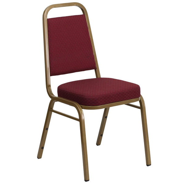 Hercules Series Trapezoidal Back Stacking Banquet Chair In Burgundy Patterned Fabric - Gold Frame By Flash Furniture | Side Chairs | Modishstore