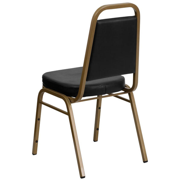 Hercules Series Trapezoidal Back Stacking Banquet Chair In Black Vinyl - Gold Frame By Flash Furniture | Side Chairs | Modishstore - 3