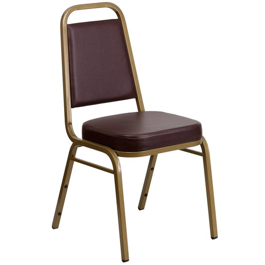 Hercules Series Trapezoidal Back Stacking Banquet Chair In Brown Vinyl - Gold Frame By Flash Furniture | Side Chairs | Modishstore