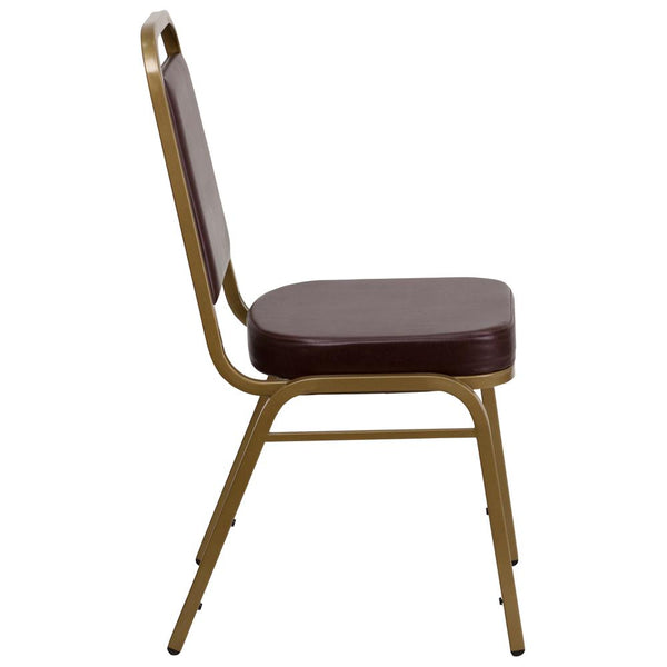 Hercules Series Trapezoidal Back Stacking Banquet Chair In Brown Vinyl - Gold Frame By Flash Furniture | Side Chairs | Modishstore - 2