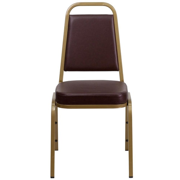 Hercules Series Trapezoidal Back Stacking Banquet Chair In Brown Vinyl - Gold Frame By Flash Furniture | Side Chairs | Modishstore - 4