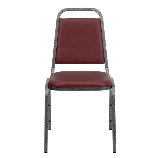 Hercules Series Trapezoidal Back Stacking Banquet Chair In Burgundy Vinyl - Silver Vein Frame By Flash Furniture | Side Chairs | Modishstore - 4
