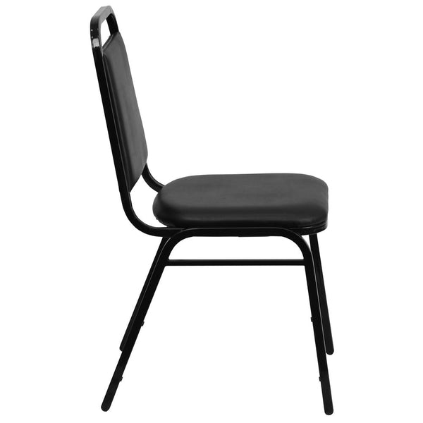 Hercules Series Trapezoidal Back Stacking Banquet Chair In Black Vinyl - Black Frame By Flash Furniture | Side Chairs | Modishstore - 2