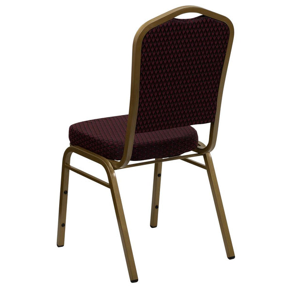 Hercules Series Crown Back Stacking Banquet Chair In Burgundy Patterned Fabric - Gold Frame By Flash Furniture | Side Chairs | Modishstore - 3