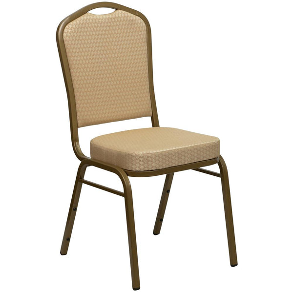 Hercules Series Crown Back Stacking Banquet Chair In Beige Patterned Fabric - Gold Frame By Flash Furniture | Side Chairs | Modishstore