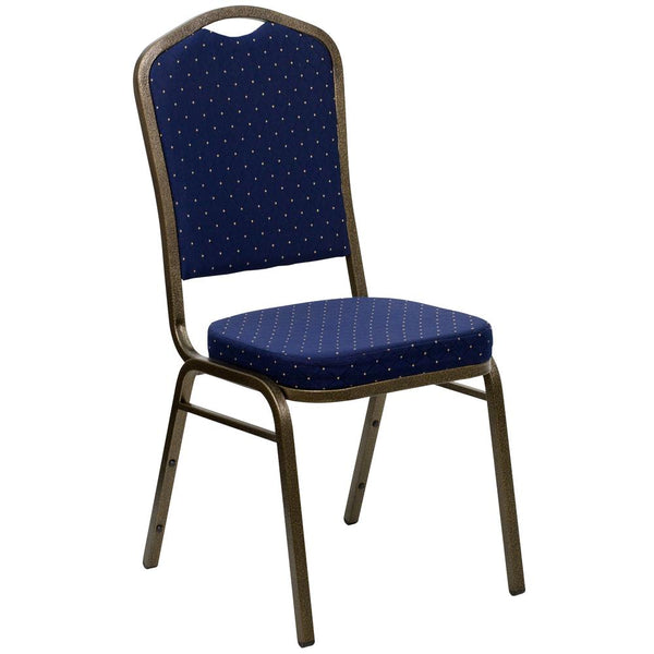Hercules Series Crown Back Stacking Banquet Chair In Navy Blue Dot Patterned Fabric - Gold Vein Frame By Flash Furniture | Side Chairs | Modishstore