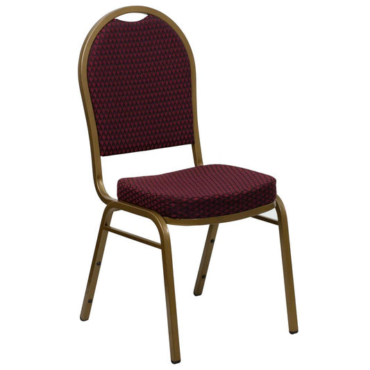 Hercules Series Dome Back Stacking Banquet Chair In Burgundy Patterned Fabric - Gold Frame By Flash Furniture | Side Chairs | Modishstore