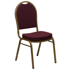 Hercules Series Dome Back Stacking Banquet Chair In Burgundy Patterned Fabric - Gold Frame By Flash Furniture
