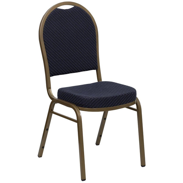 Hercules Series Dome Back Stacking Banquet Chair In Navy Patterned Fabric - Gold Frame By Flash Furniture | Side Chairs | Modishstore
