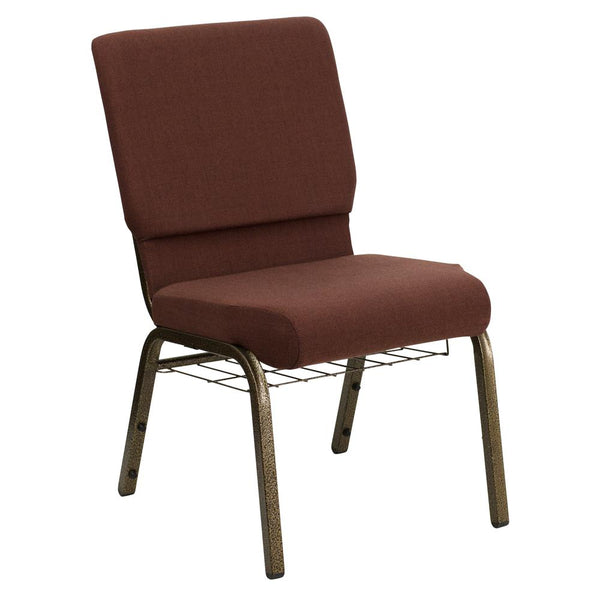 Hercules Series 18.5''W Church Chair In Brown Fabric With Cup Book Rack - Gold Vein Frame By Flash Furniture | Side Chairs | Modishstore