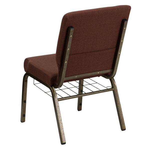 Hercules Series 18.5''W Church Chair In Brown Fabric With Cup Book Rack - Gold Vein Frame By Flash Furniture | Side Chairs | Modishstore - 3