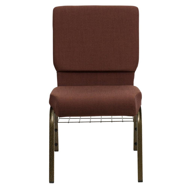 Hercules Series 18.5''W Church Chair In Brown Fabric With Cup Book Rack - Gold Vein Frame By Flash Furniture | Side Chairs | Modishstore - 4