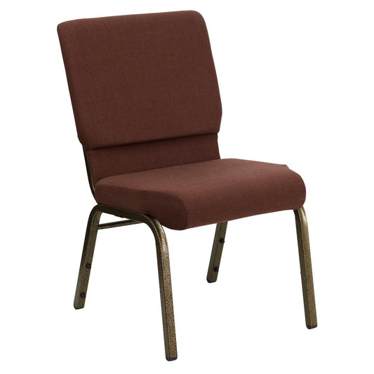 Hercules Series 18.5''W Stacking Church Chair In Brown Fabric - Gold Vein Frame By Flash Furniture | Side Chairs | Modishstore