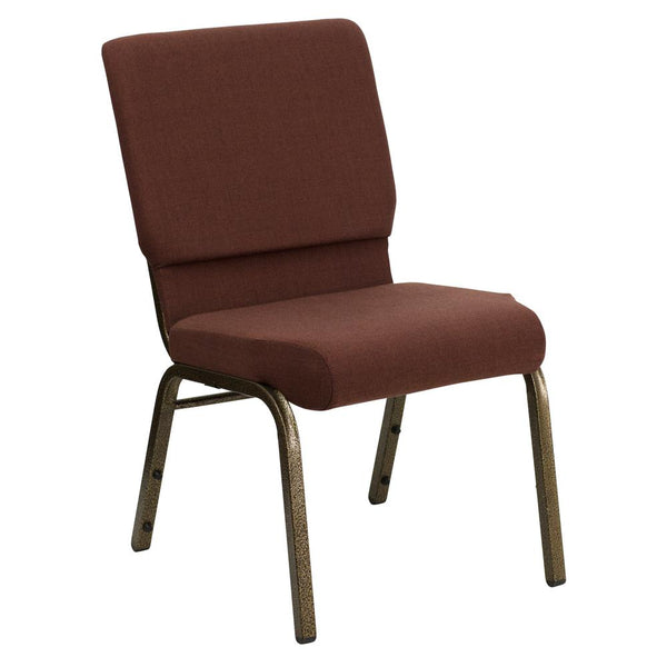 Hercules Series 18.5''W Stacking Church Chair In Brown Fabric - Gold Vein Frame By Flash Furniture | Side Chairs | Modishstore