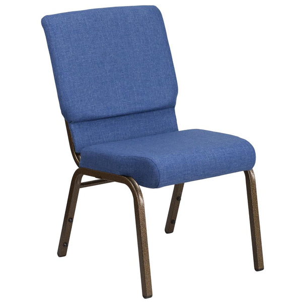 Hercules Series 18.5''W Stacking Church Chair In Blue Fabric - Gold Vein Frame By Flash Furniture | Side Chairs | Modishstore