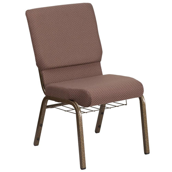 Hercules Series 18.5''W Church Chair In Brown Dot Fabric With Book Rack - Gold Vein Frame By Flash Furniture | Side Chairs | Modishstore