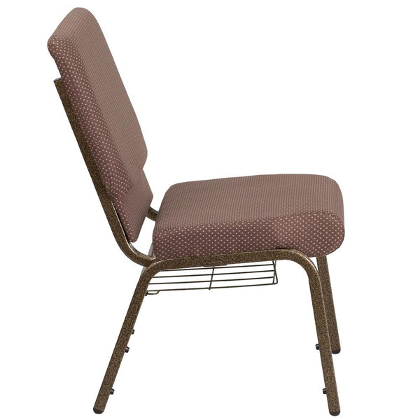 Hercules Series 18.5''W Church Chair In Brown Dot Fabric With Book Rack - Gold Vein Frame By Flash Furniture | Side Chairs | Modishstore - 2