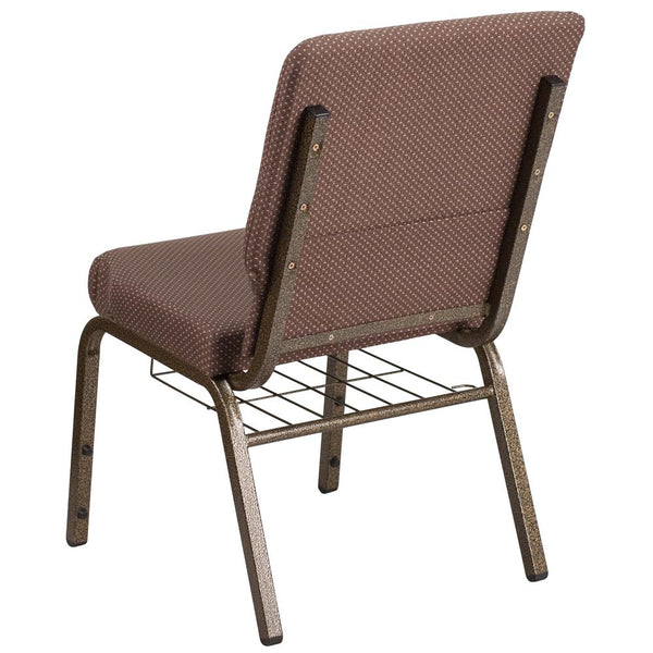 Hercules Series 18.5''W Church Chair In Brown Dot Fabric With Book Rack - Gold Vein Frame By Flash Furniture | Side Chairs | Modishstore - 3