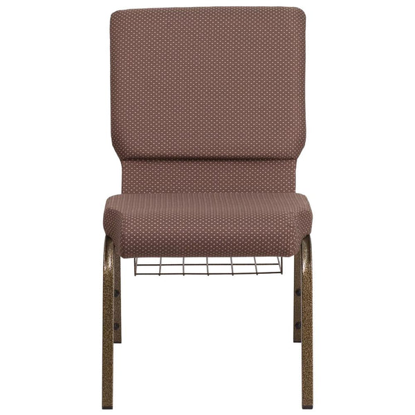 Hercules Series 18.5''W Church Chair In Brown Dot Fabric With Book Rack - Gold Vein Frame By Flash Furniture | Side Chairs | Modishstore - 4