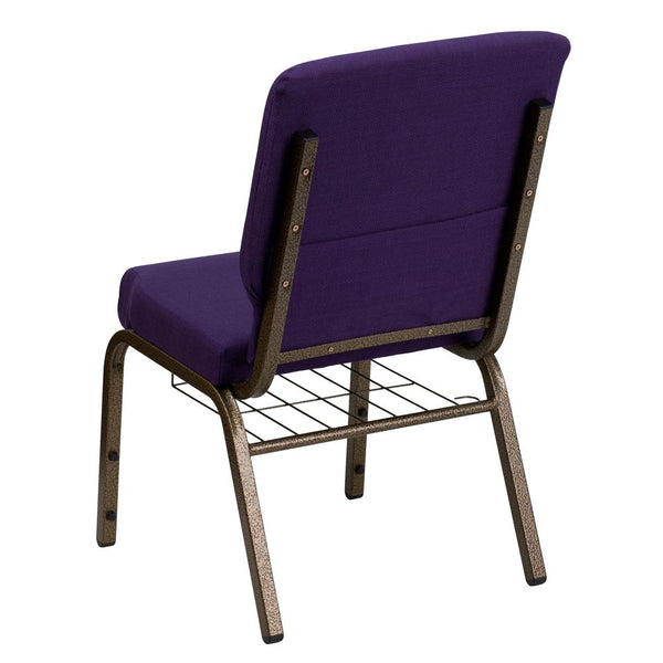 Hercules Series 18.5''W Church Chair In Royal Purple Fabric With Cup Book Rack - Gold Vein Frame By Flash Furniture | Side Chairs | Modishstore - 3